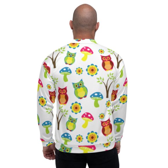 Cute Owl Wallpaper Pattern Bomber Jacket - Picture 4 of 6